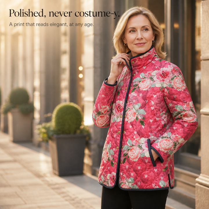 Yasmin Elegant Floral Print Quilted Puffer Jacket - image 9
