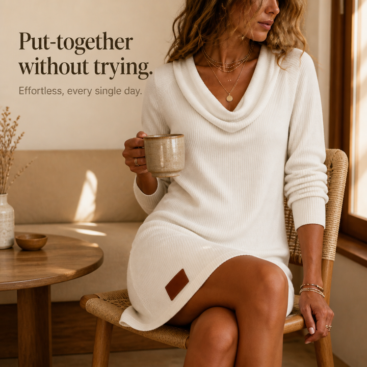 Carys Elegant Ribbed Cowl Neck Jumper Dress - image 10