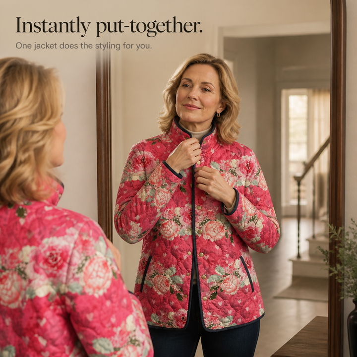 Yasmin Elegant Floral Print Quilted Puffer Jacket - image 12