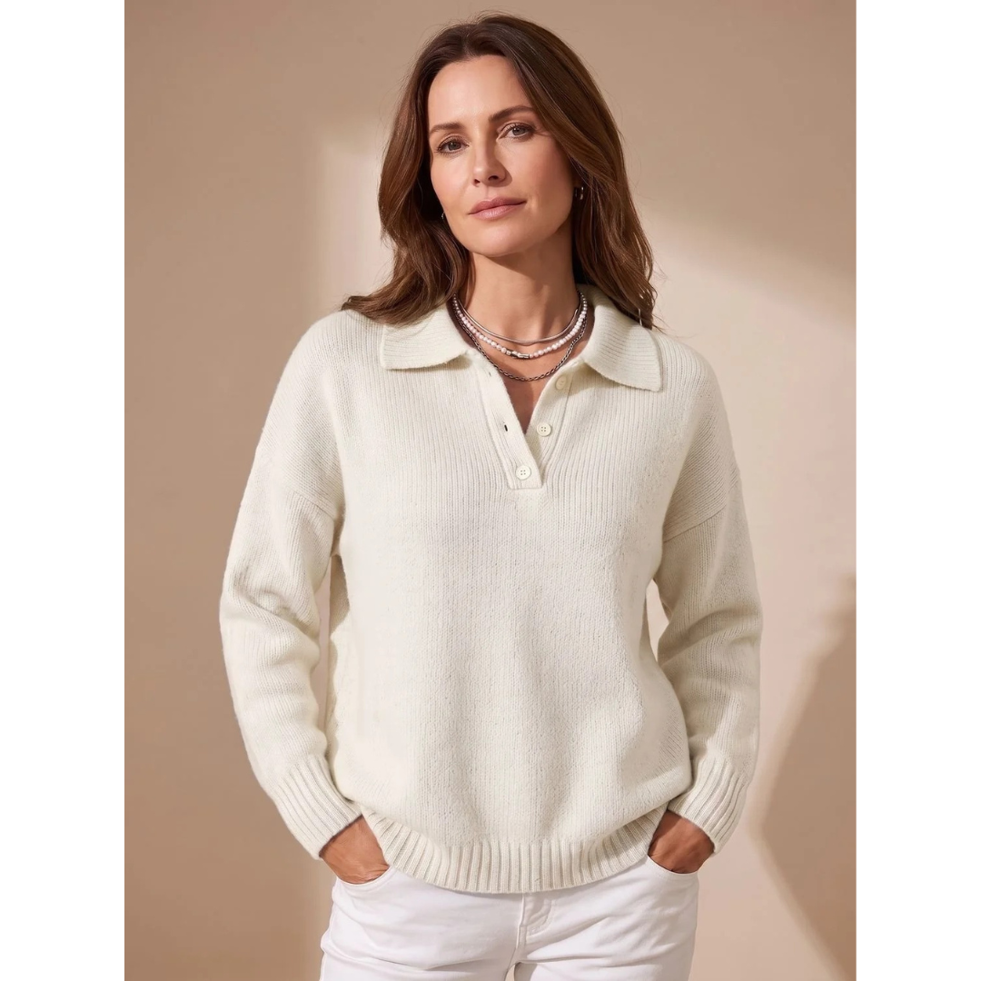 Hilde collared jumper with buttons in white