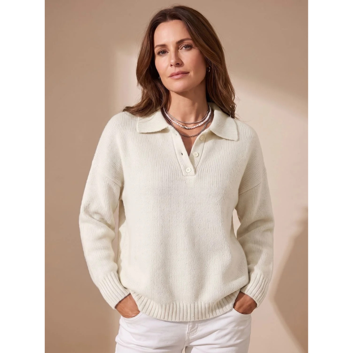 Hilde collared jumper with buttons in white
