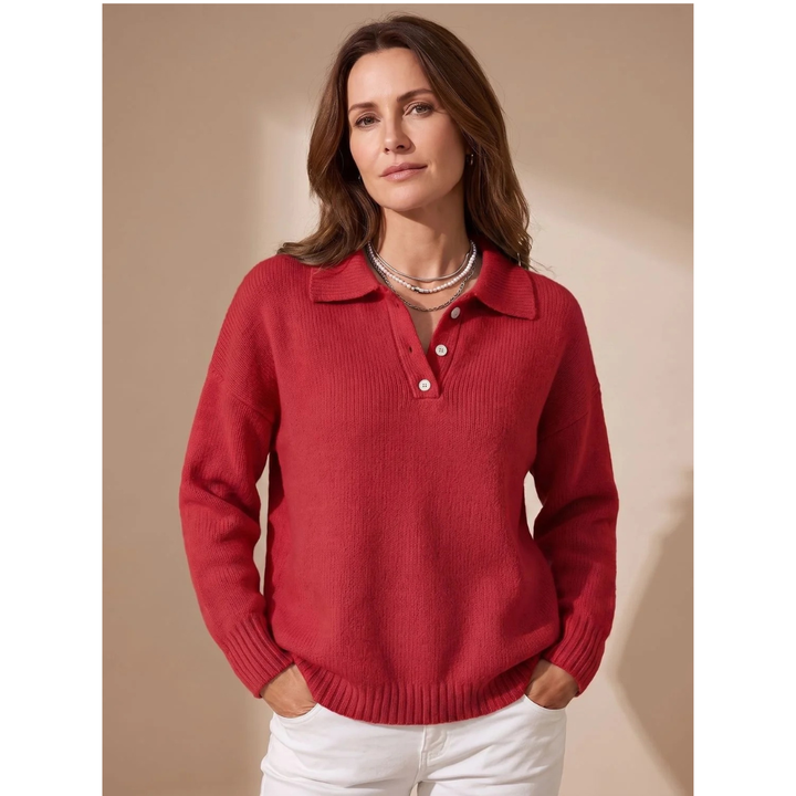 Hilde collared jumper with buttons in red