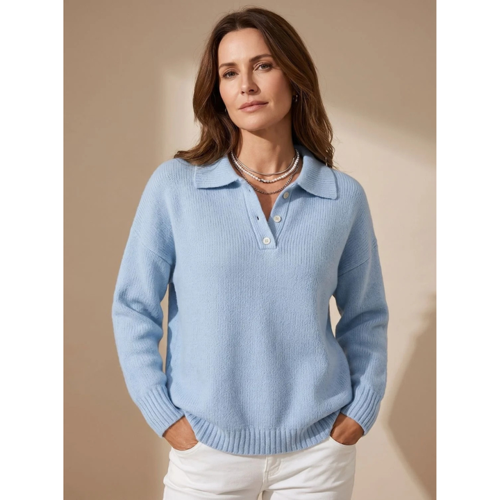 Hilde collared jumper with buttons in blue