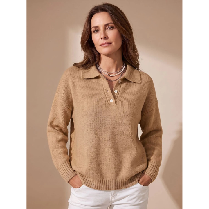Hilde collared jumper with buttons in camel