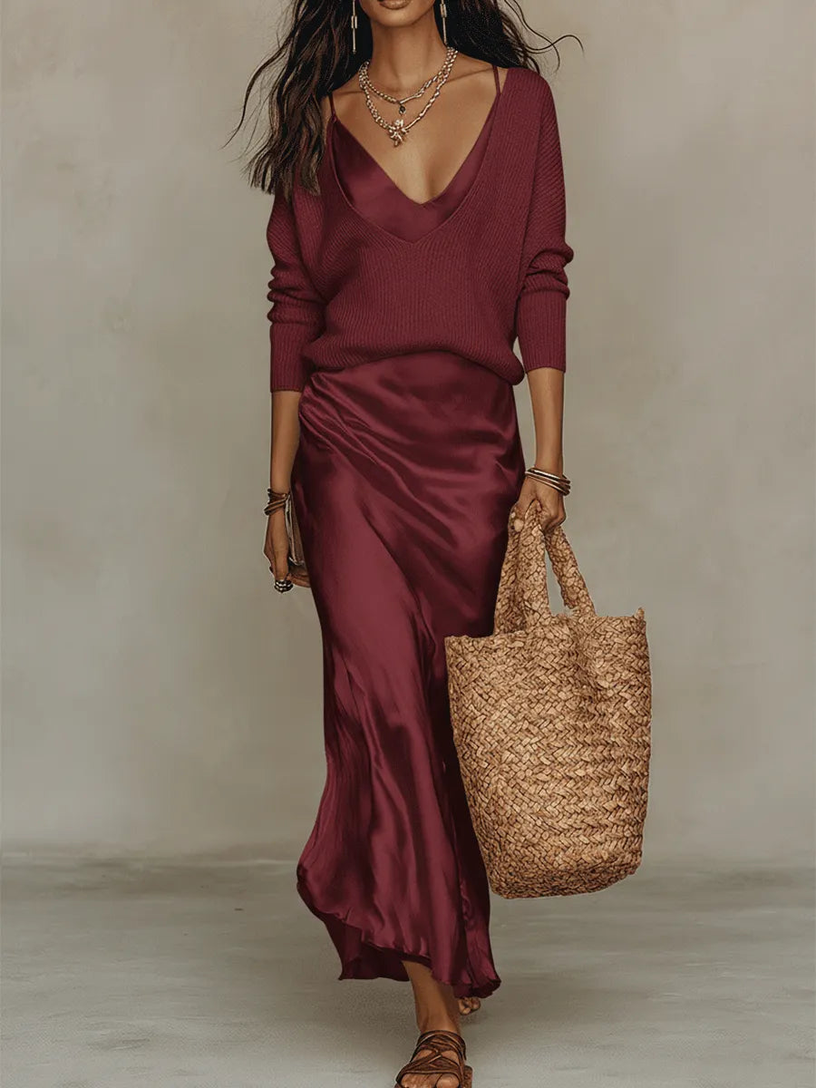 Tessel two piece knit and satin midi set – image 10