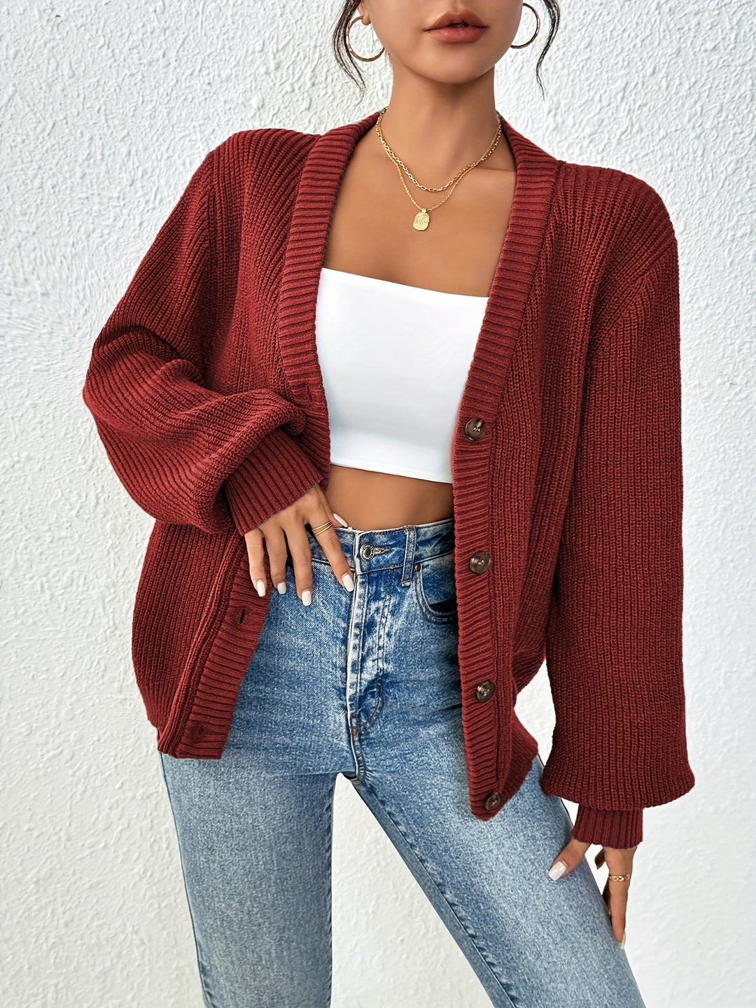 Estelle buttoned v neck cardigan – image 2