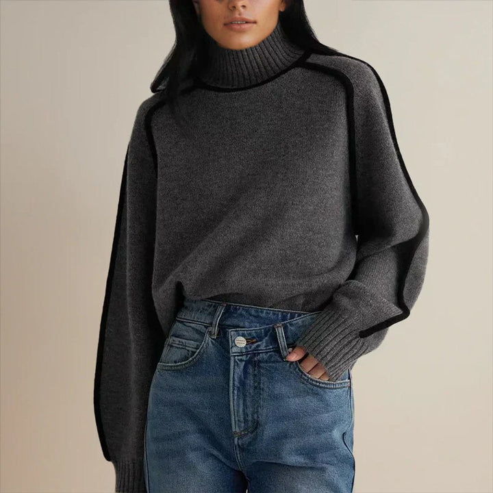 Eleanor Elegant Turtleneck Jumper with Contrast Piping - image 2