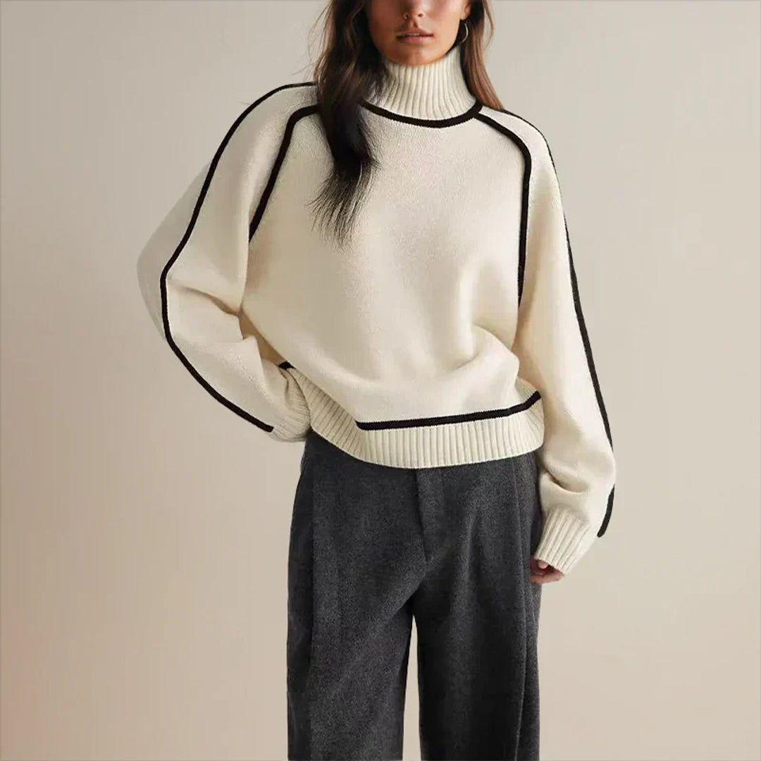 Eleanor Elegant Turtleneck Jumper with Contrast Piping