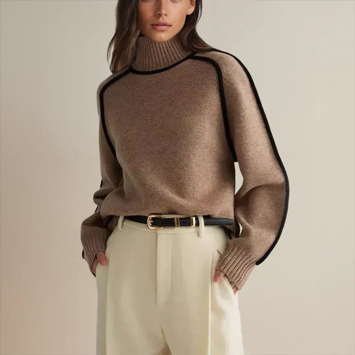 Eleanor Elegant Turtleneck Jumper with Contrast Piping - image 7