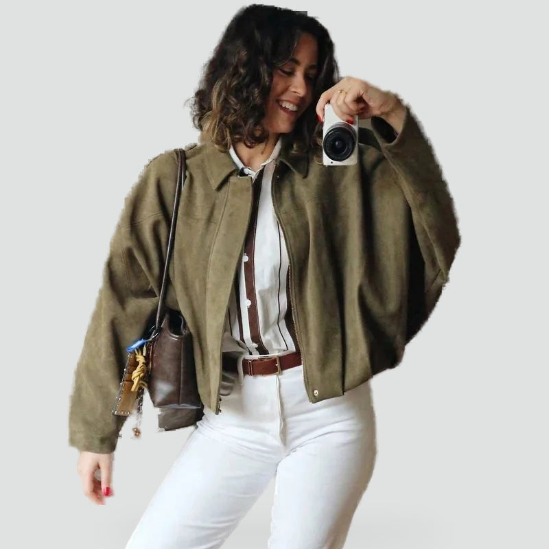 Juniper relaxed suede look jacket in black