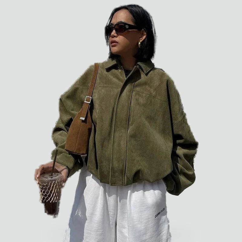 Juniper relaxed suede look jacket in green
