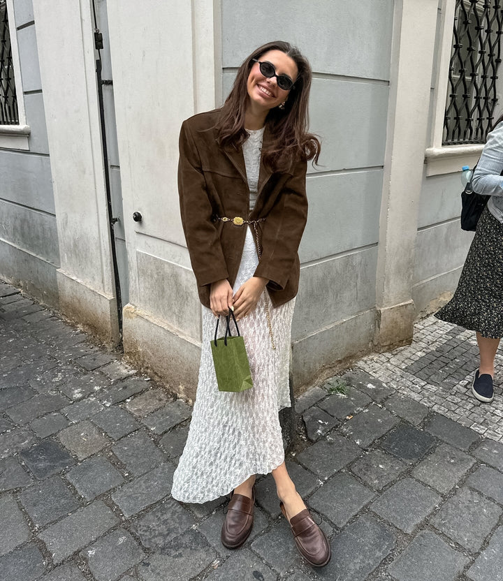 Tamara brown suede look utility jacket, front view