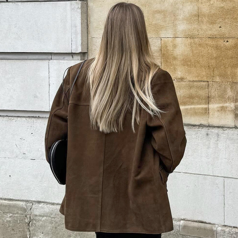 Tamara brown suede look utility jacket, back view