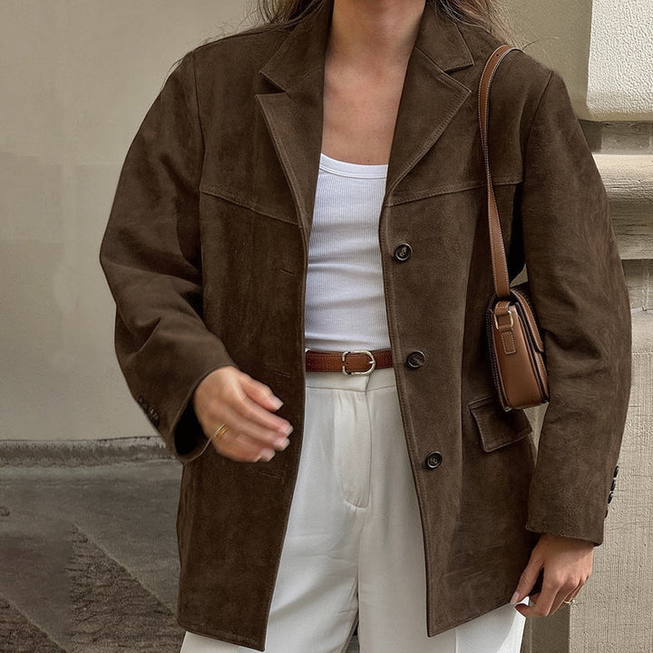 Tamara brown suede look utility jacket, detail