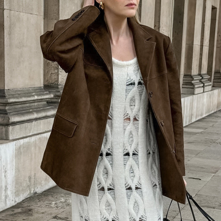 Tamara brown suede look utility jacket, full length