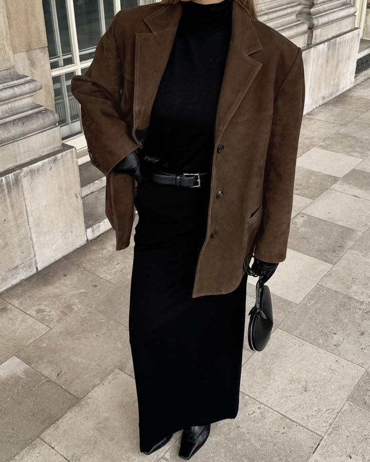 Tamara brown suede look utility jacket, fabric detail