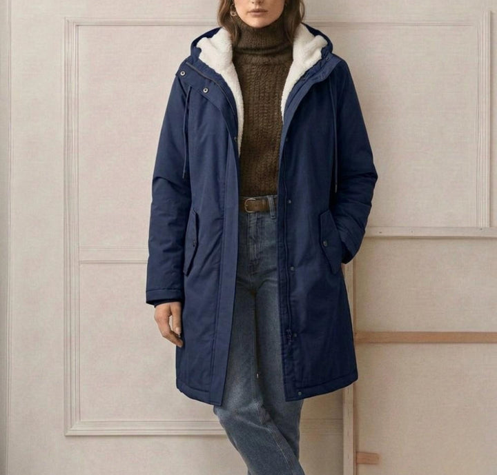 Signe longline fleece lined parka, side view
