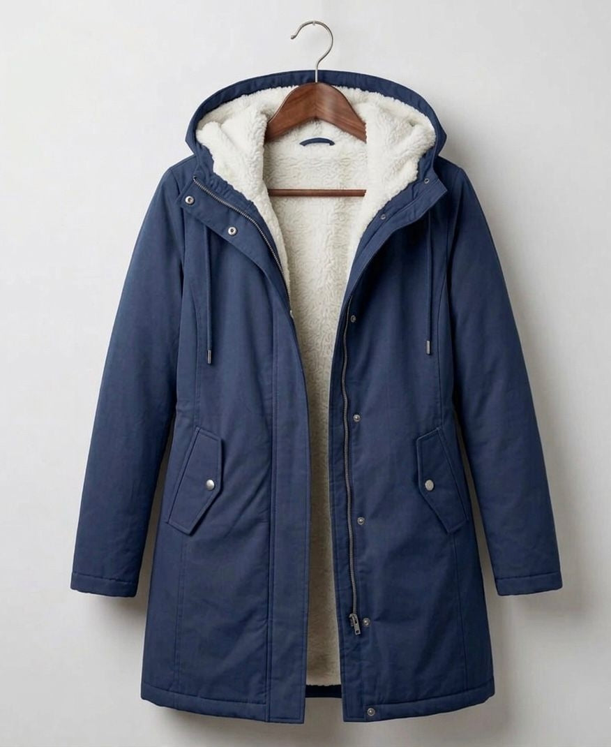 Signe longline fleece lined parka in navy