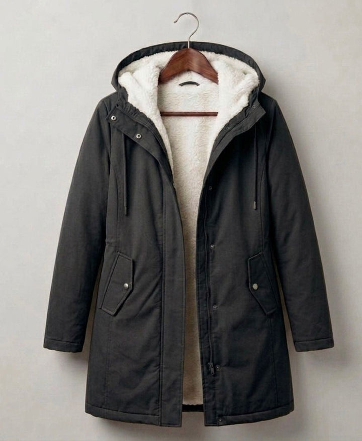 Signe longline fleece lined parka in black