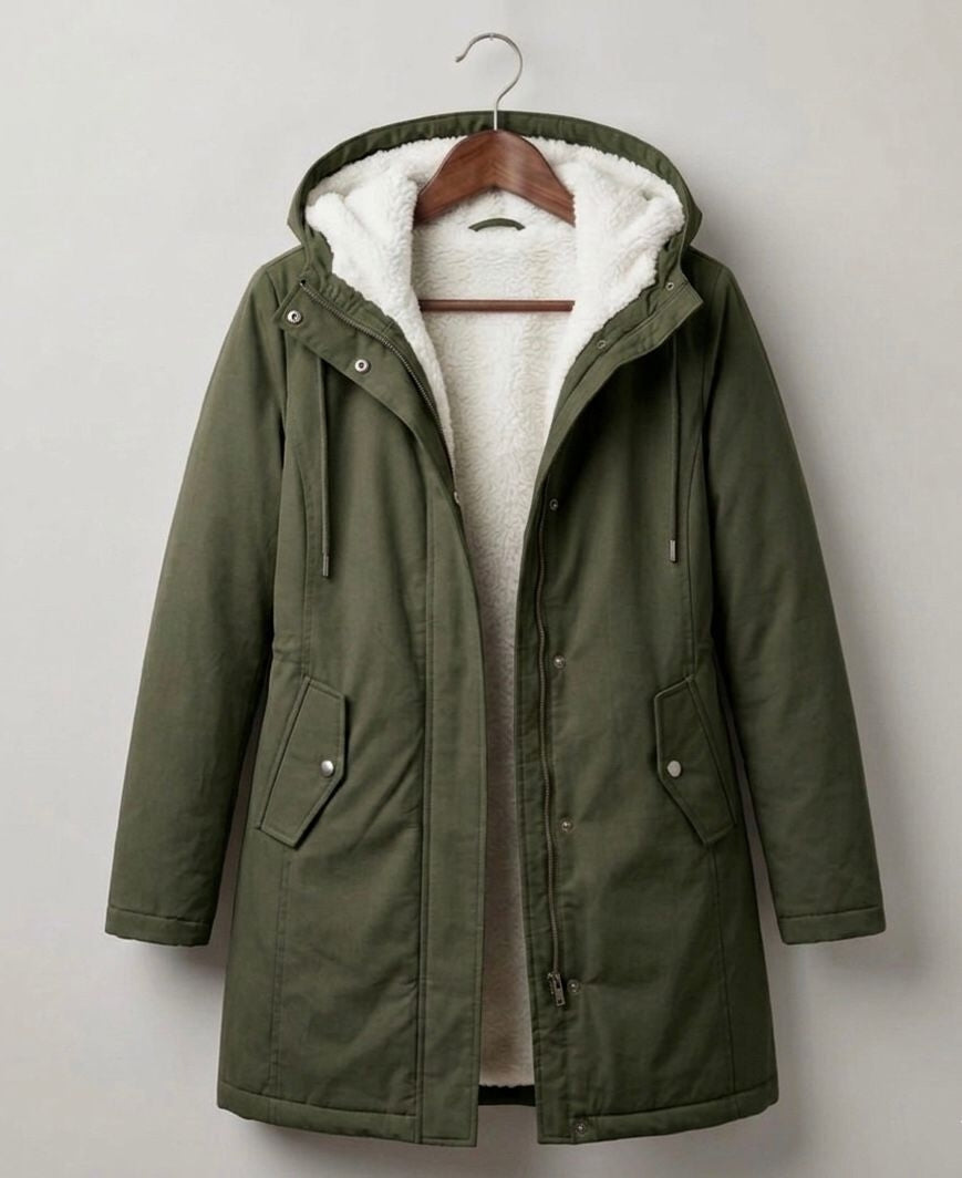 Signe longline fleece lined parka in green