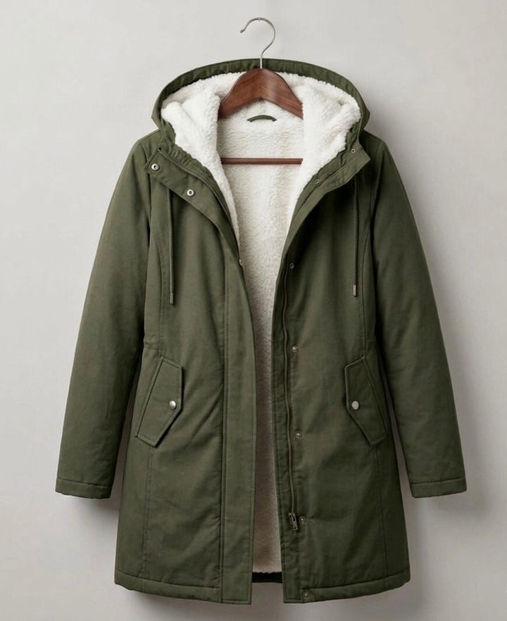 Signe longline fleece lined parka in green
