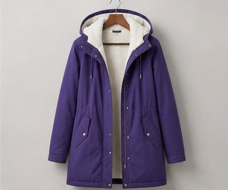 Signe longline fleece lined parka in purple