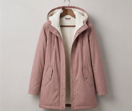 Signe longline fleece lined parka in pink
