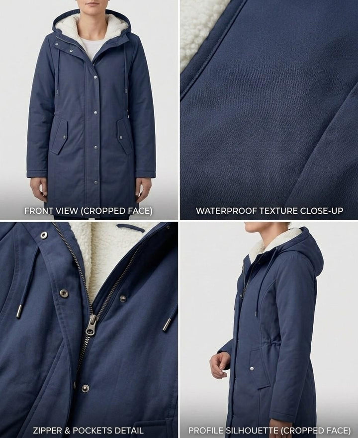 Signe longline fleece lined parka, back view