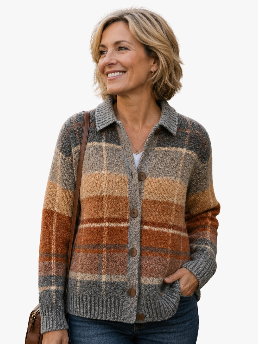Nessa multicolour checked cardigan with collar