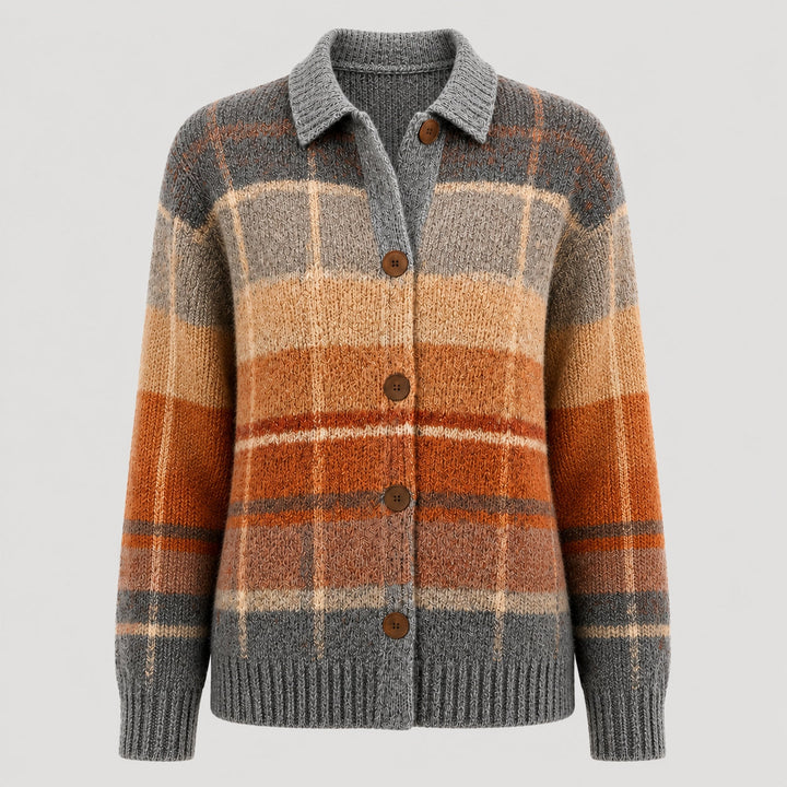 Nessa multicolour checked cardigan, front view