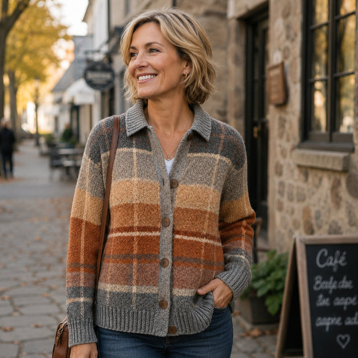 Nessa multicolour checked cardigan, fabric detail