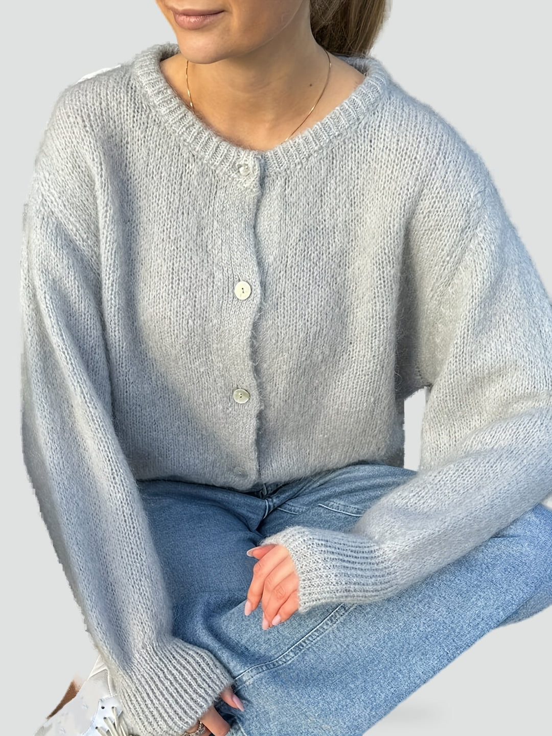 Pippa round neck cardigan in white