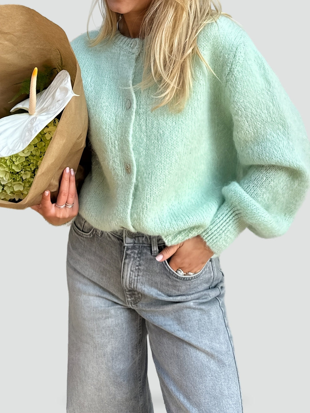 Pippa round neck cardigan in green