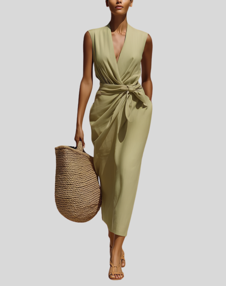 Anneliese wrap dress with V neck and tie
