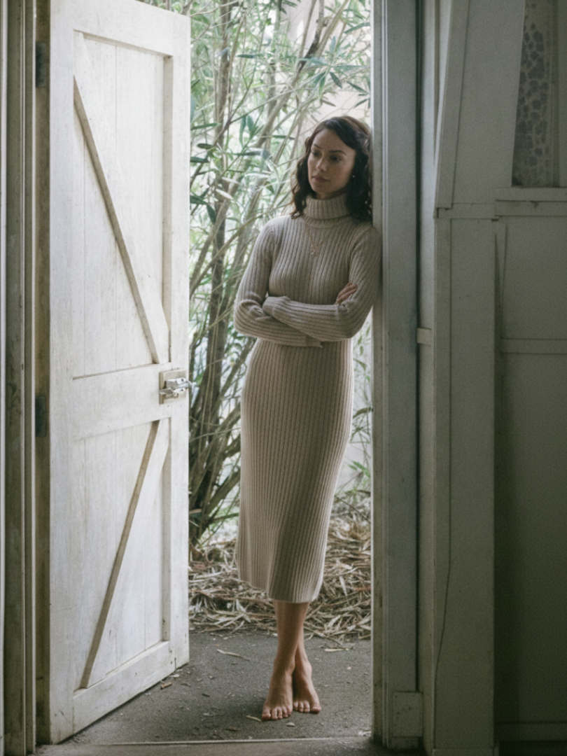 Fabienne Elegant Ribbed Roll Neck Knit Dress - image 5