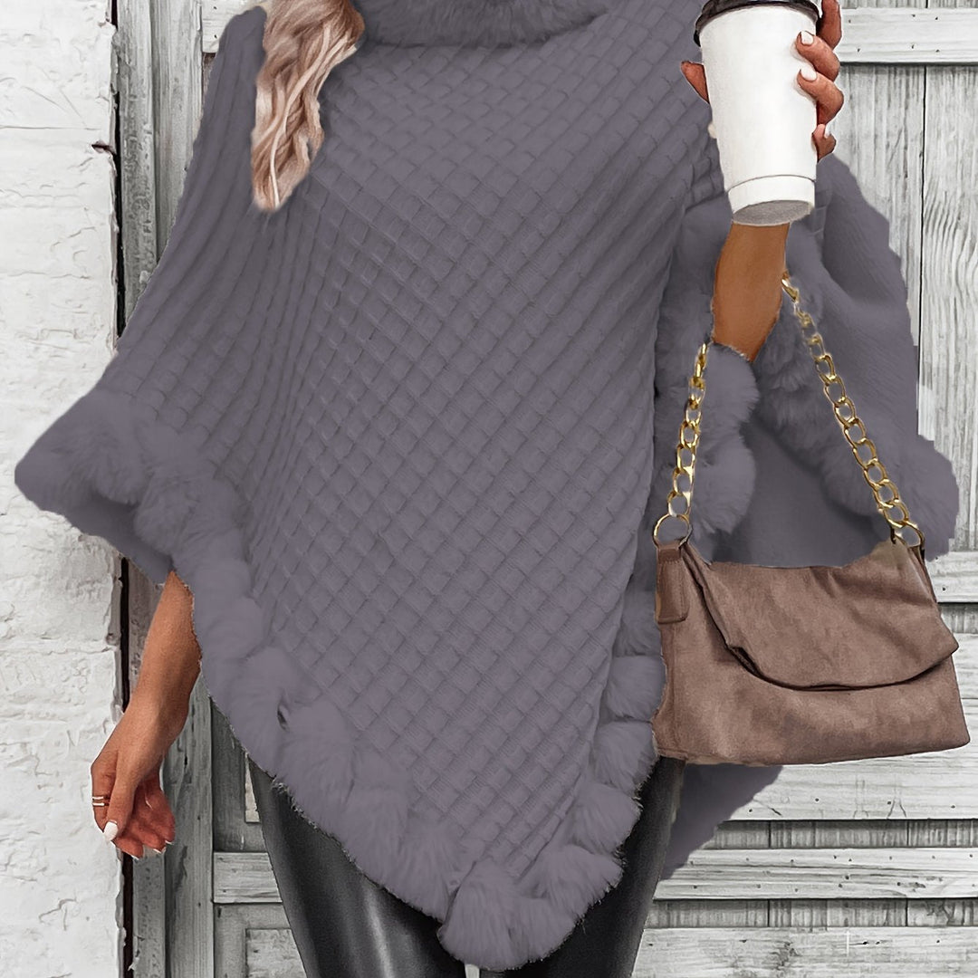 Fenella roll neck knit poncho with faux fur trim – image 13