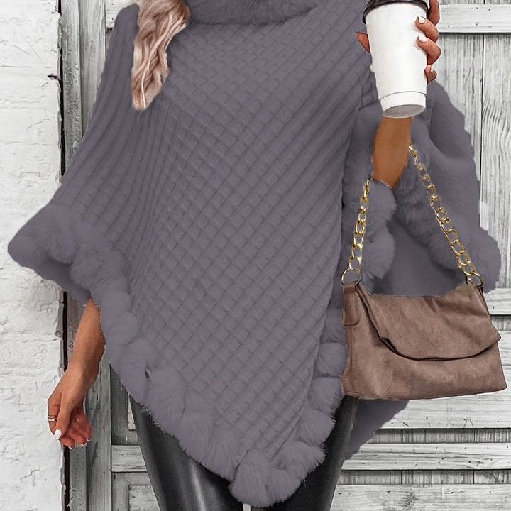 Fenella roll neck knit poncho with faux fur trim – image 13