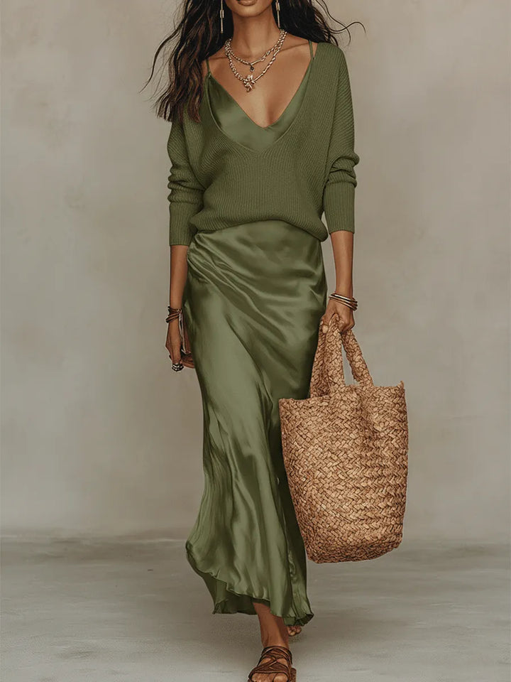 Tessel two piece knit and satin midi set – image 12