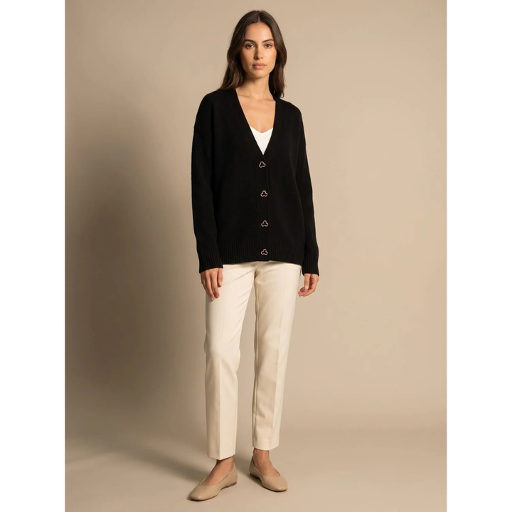 Faye button up knit cardigan in black