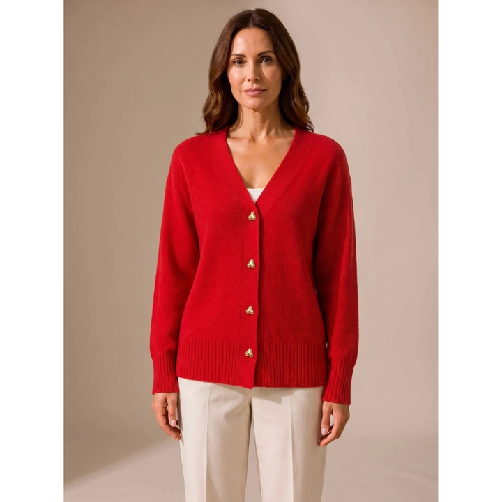 Faye button up knit cardigan in red