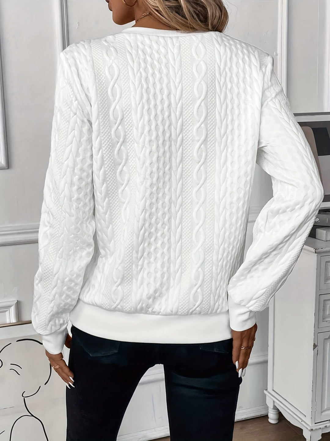Edda cable knit jumper with zip collar – image 9