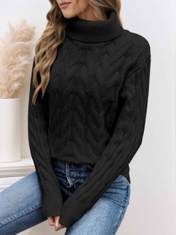 Jessamine cable knit jumper, roll neck detail