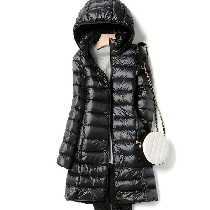 Felina longline hooded quilted jacket in black