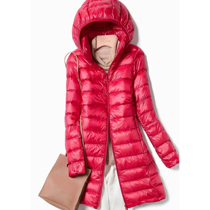 Felina longline hooded quilted jacket in red