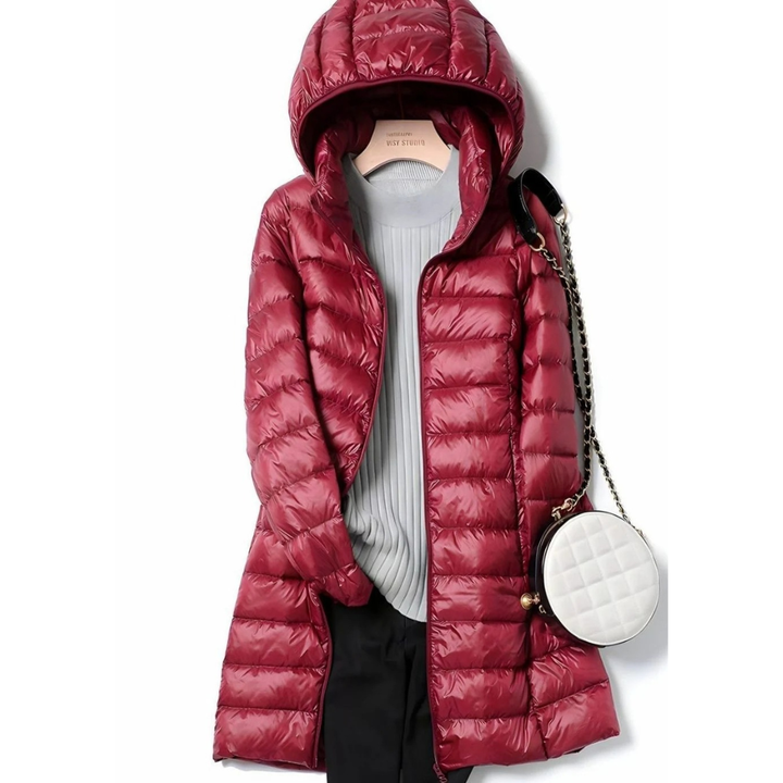Felina longline hooded quilted jacket in dark pink