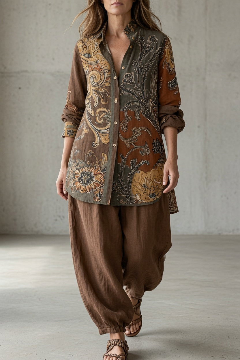 Eloise floral two piece set in brown