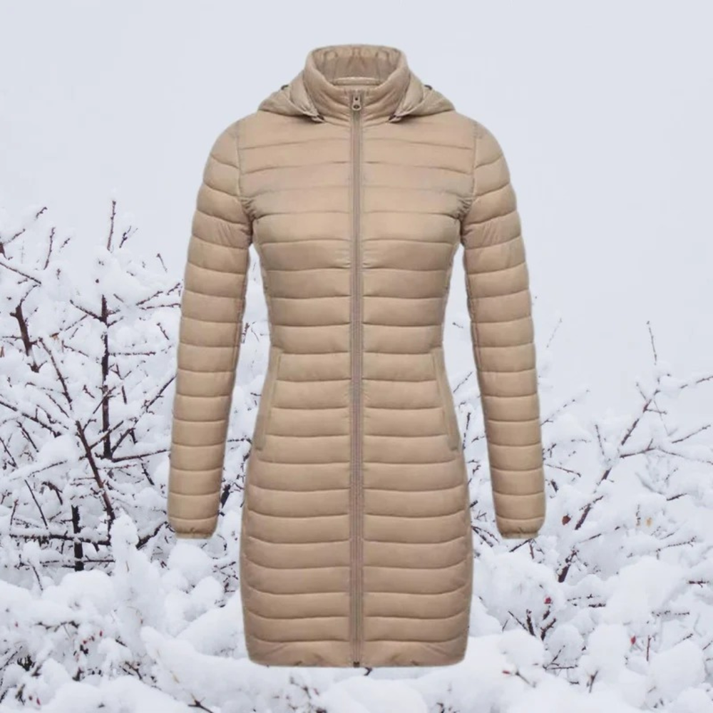 Constance longline winter jacket in beige
