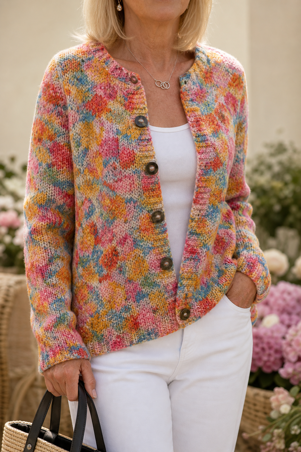 Alys Elegant Painterly Floral Open Front Cardigan