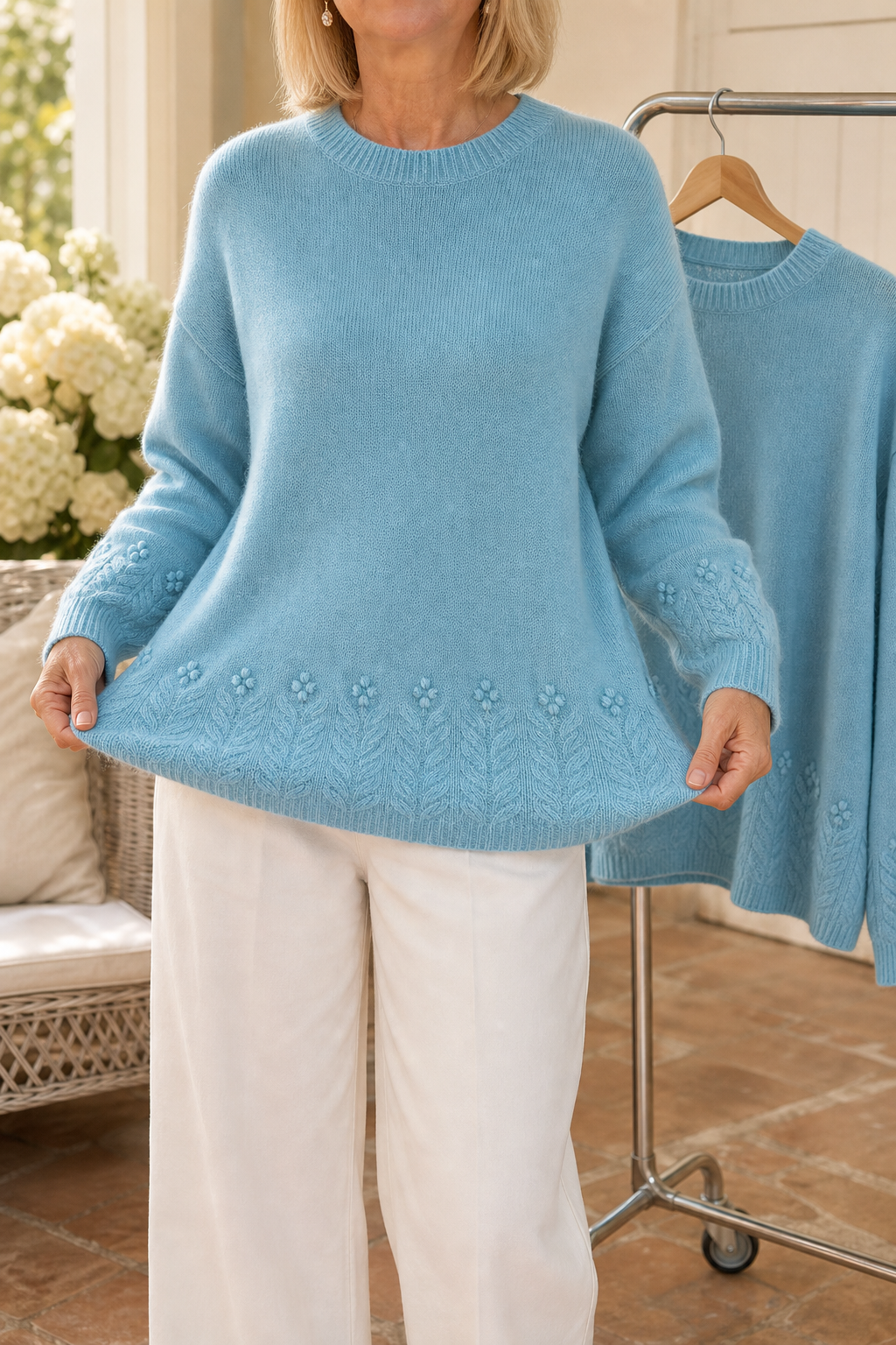 Caroline Elegant Cable Knit Crew Neck Jumper