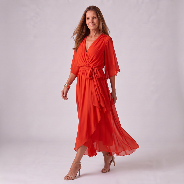 Elfrid wrap v neck midi wedding guest dress – image 17